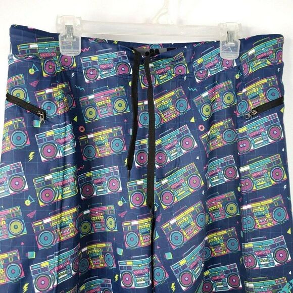 Feed Me Fight Me XXL 2XL Mens Shorts Blue Stereo Boom Box Neon Print